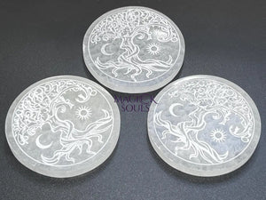 Selenite Crystal Tree Of Life Round Circle Plate (4 Inch) Gemstone Decor Supply Home & Living > Home Decor > Home