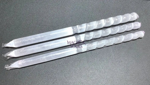 Selenite Crystal Wand Extra Long Large Spiral Point Polished Home & Living > Home Décor > Rocks & Geodes