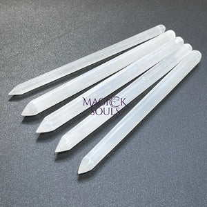 Selenite Crystal Wand Point Thin Pencil Shaped Crystal Carving Home & Living > Spirituality & Religion > Prayer Beads &