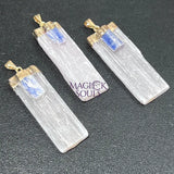 Selenite Kyanite Crystal Pendant (Gold Plated) Gemstone Necklace Jewelry Charm Supply Craft Supplies & Tools > Beads
