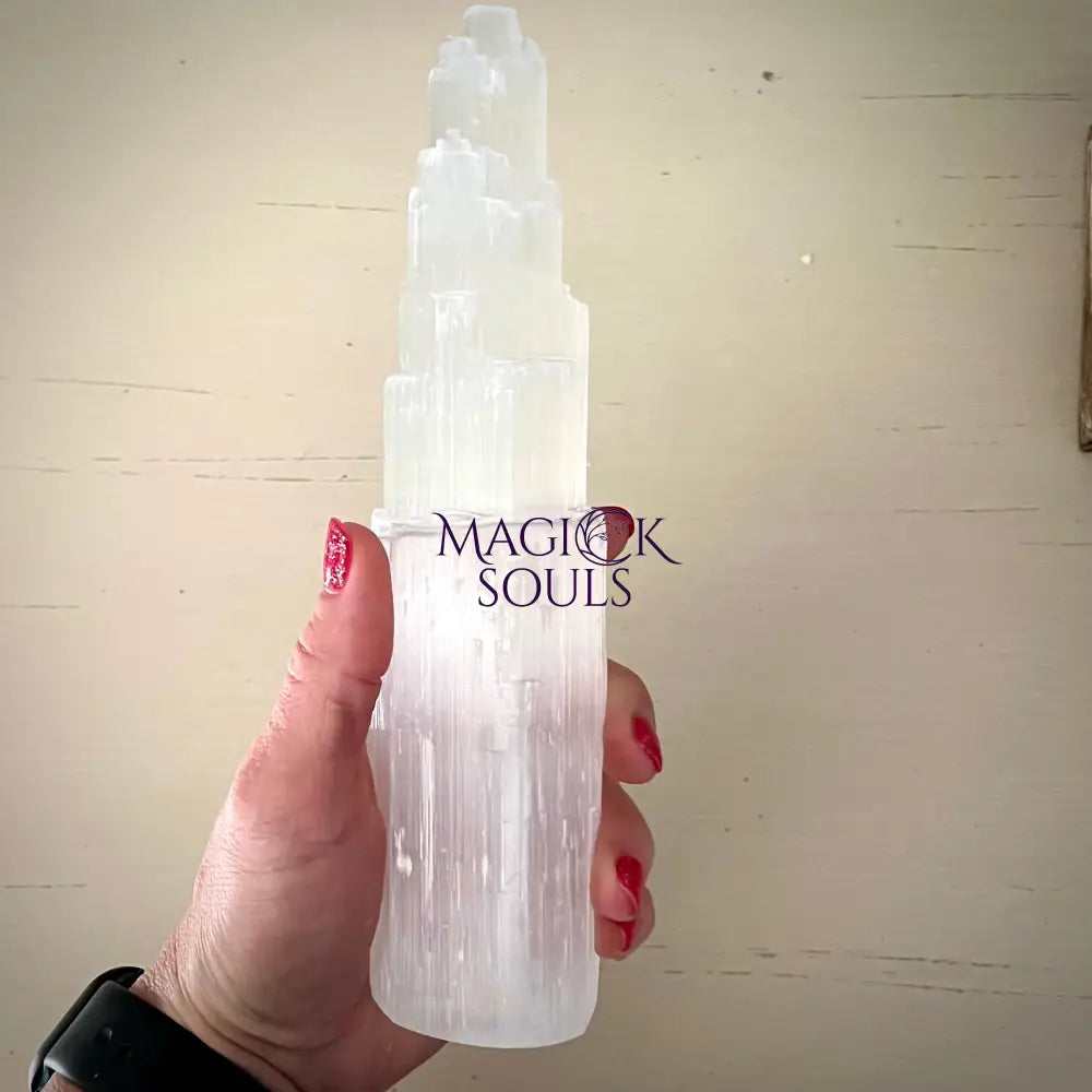 Selenite Skyscraper Tower 8” Magick Souls