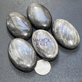 Silver Sheen Black Obsidian Palm Stone Gemstone Decor Carving Supply Home & Living > Spirituality & Religion > Prayer