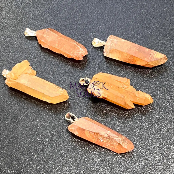 Tangerine Quartz Crystal Point Pendant (Silver Plated Bail) Gemstone Jewelry Necklace Supply Craft Supplies & Tools >