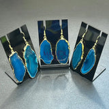 Teal Agate Slice Earrings (Gold Plated Edges)(Stainless Hooks) Geode Slice Jewelry Supply Jewelry > Earrings > Dangle &