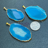 Teal Agate Slice Pendant (Gold Plated Edges) Craft Supplies & Tools > Beads Gems & Cabochons > Charms & Pendants >