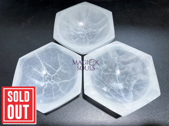 Wholesale Bulk Lot 3 Pack Of Selenite Crystal Hexagon Bowl Crystal Dish Charging Plate Home & Living > Spirituality &