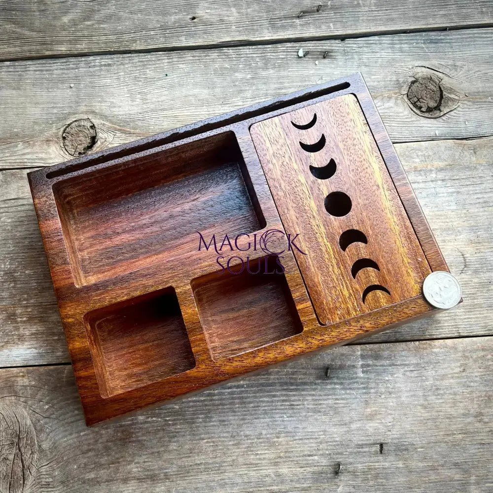 Wooden Tarot Card Holder with Moon Phase Lid Design - Magick Souls