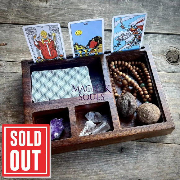 Wooden Tarot Card Holder with Moon Phase Lid Design - Magick Souls