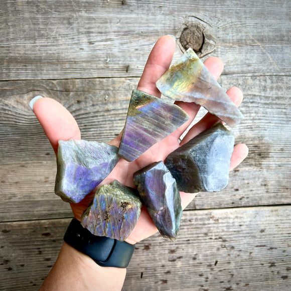 Purple Sunset Flash Labradorite One-Side Polished Slabs